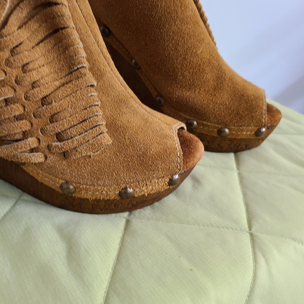 Sbicca Vintage Collection Wedge Fringed Mules Clogs - Picture 4 of 10